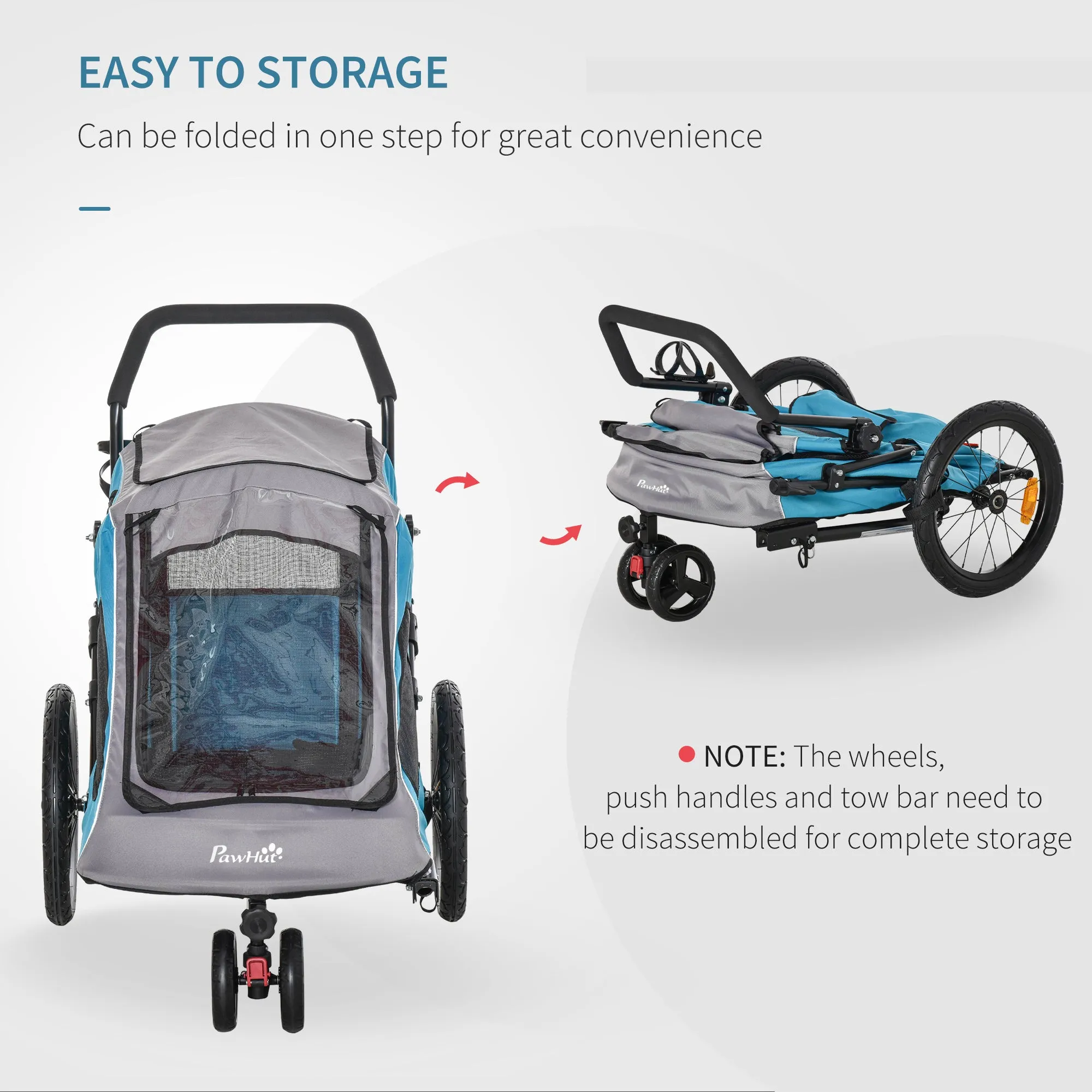 2 IN 1 Dog Bike Trailer Pet Carrier Stroller 360√Ç¬¨√Ç¬®√Ç¬¨√¢¬à¬û Rotatable Front Wheel Reflectors Parking Straps Hitch Coupler Cup Holder Water Resistant Blue