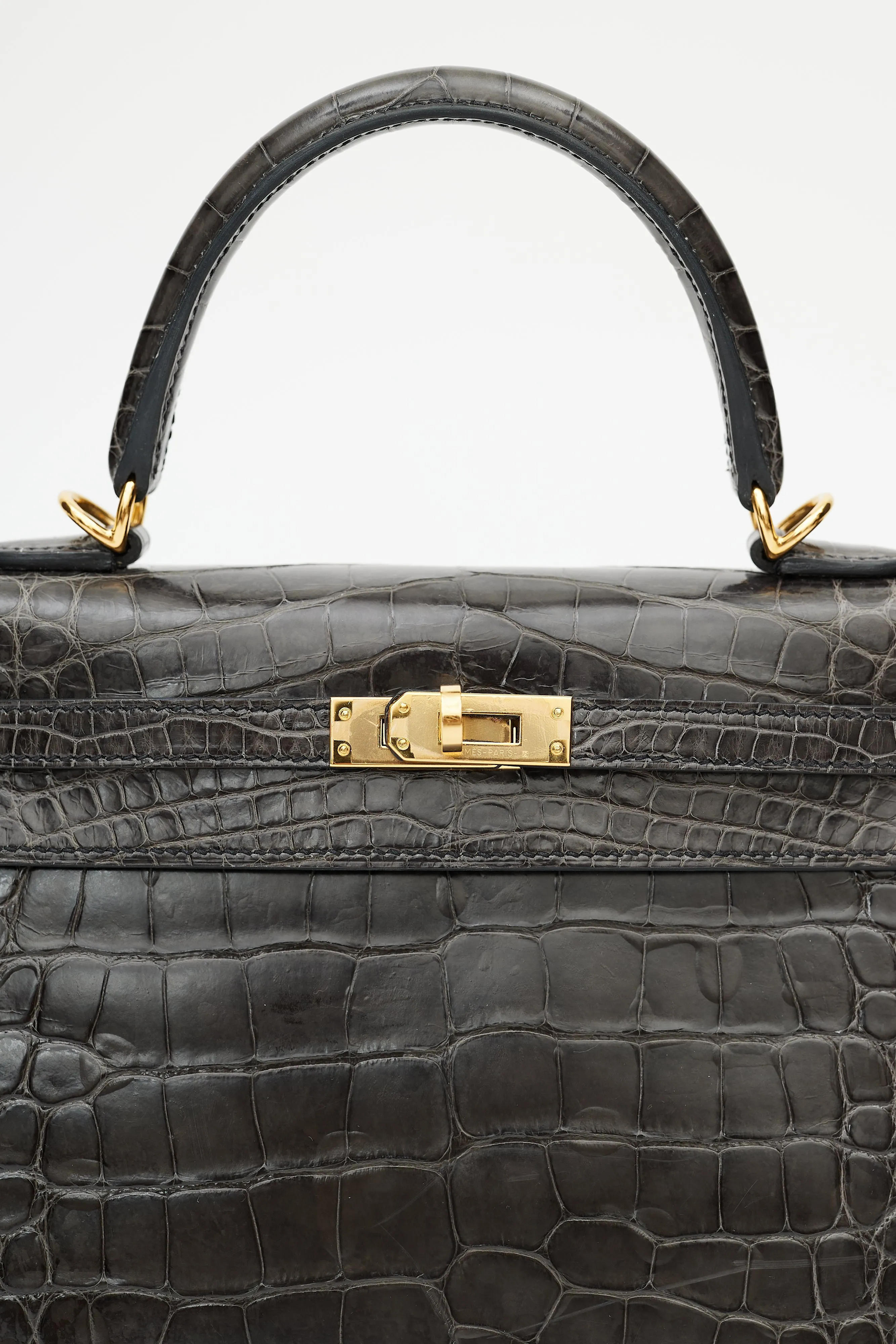 2020 Graphite Exotic Leather & Gold Kelly Sellier 25 Bag