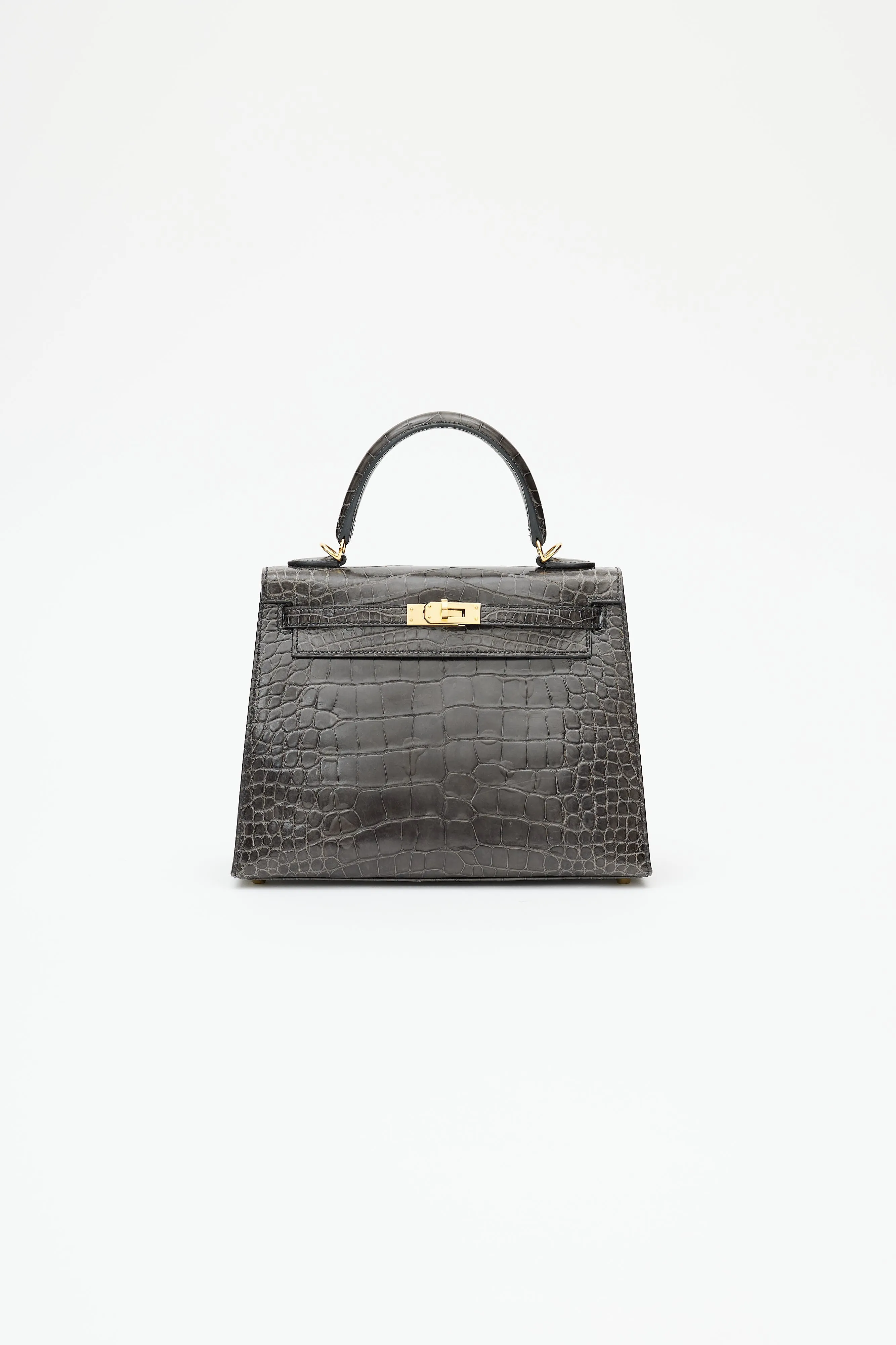 2020 Graphite Exotic Leather & Gold Kelly Sellier 25 Bag