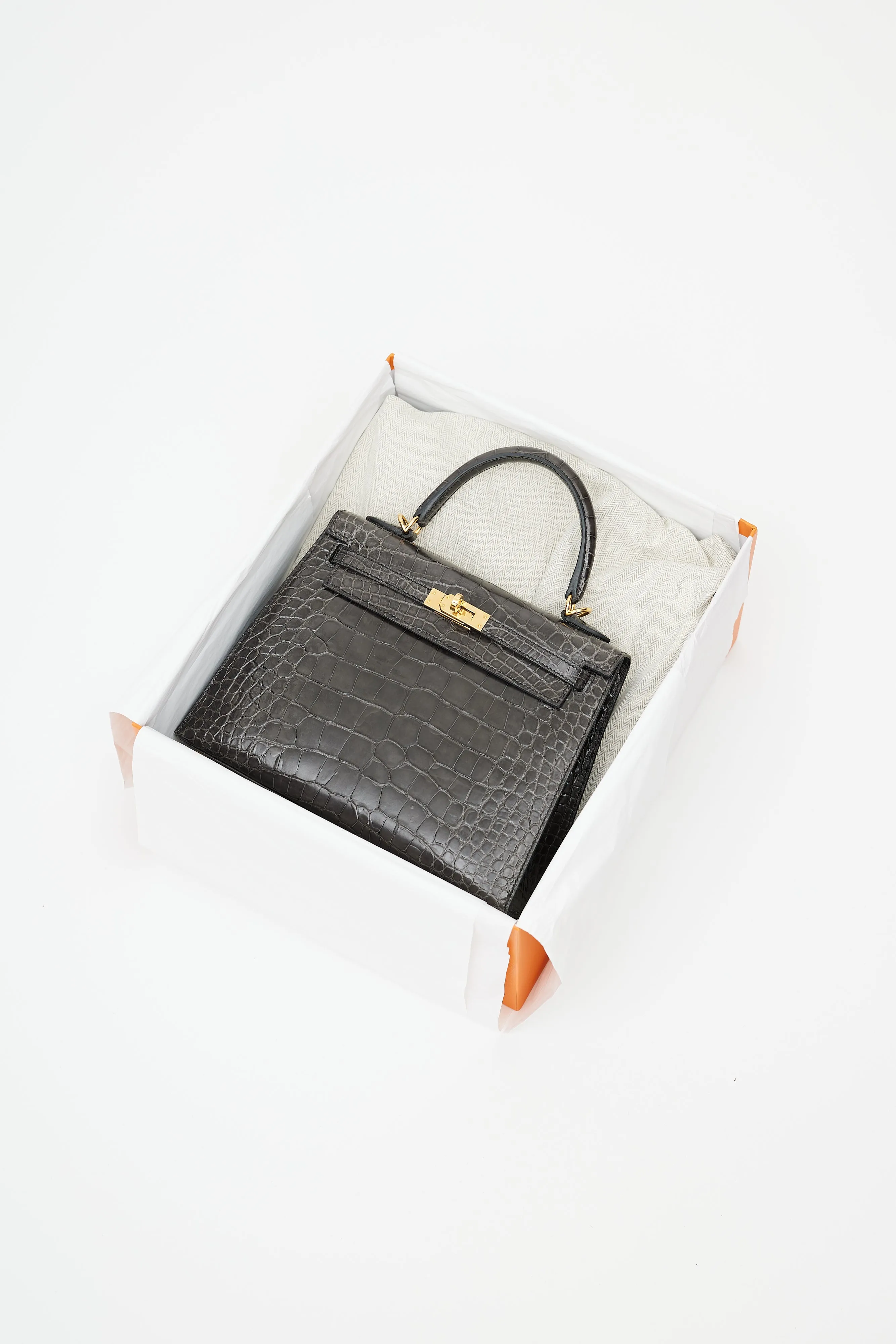 2020 Graphite Exotic Leather & Gold Kelly Sellier 25 Bag