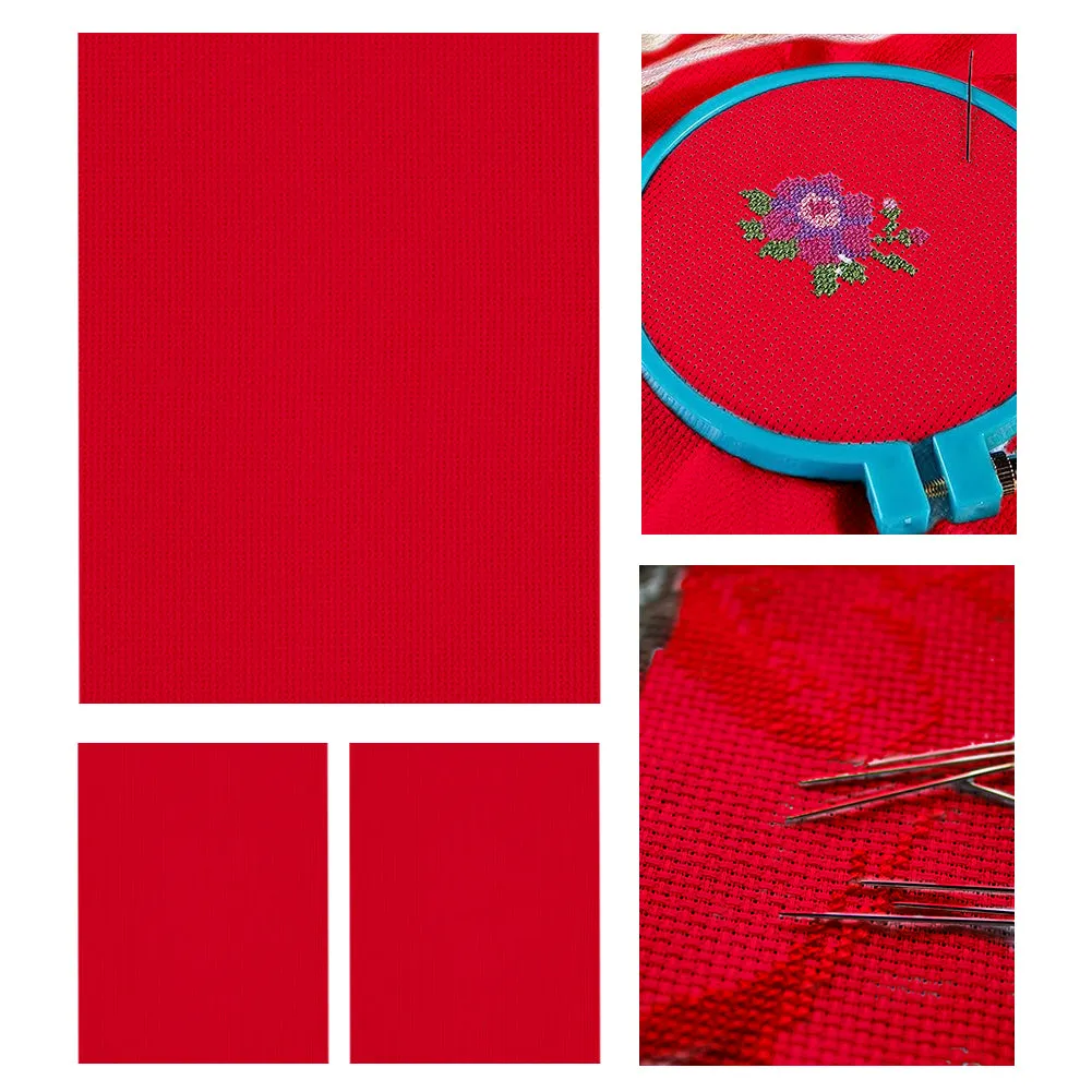 3 Pcs 14 Count Red Cross Stitch Cloth Classic Embroidery Fabric (15.7x19.7in)