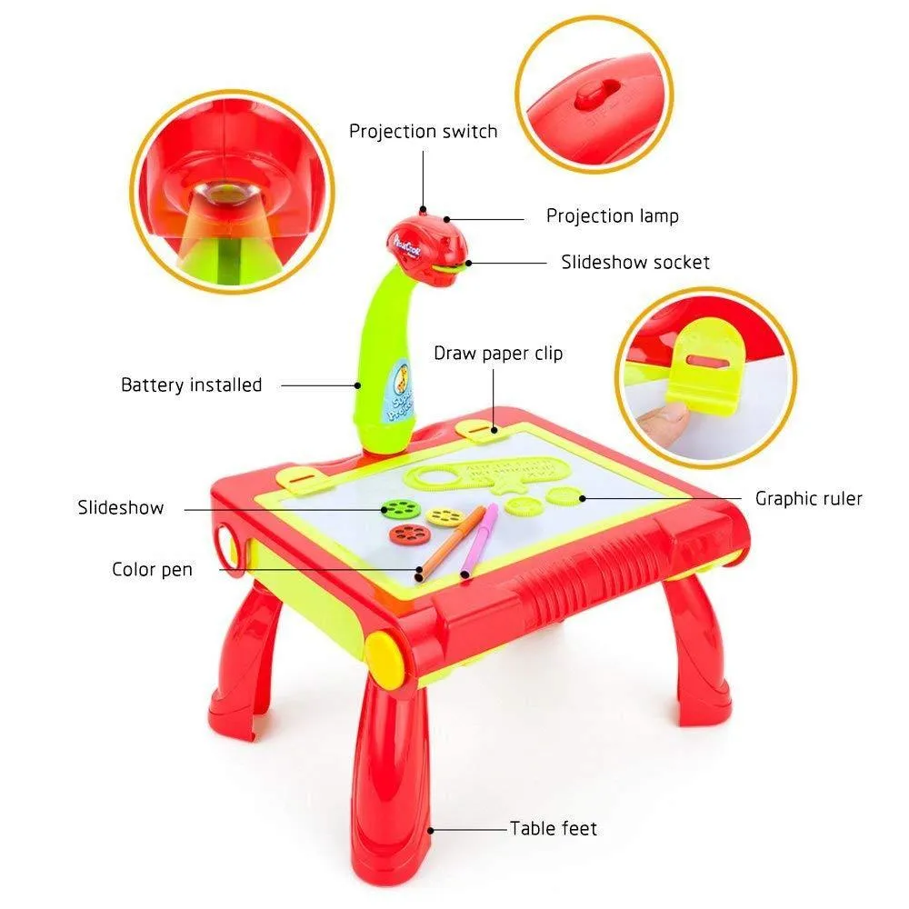 4 in 1 Children Educational Drawing Toy Painting Learning Table with Projector Toy for Age 3 