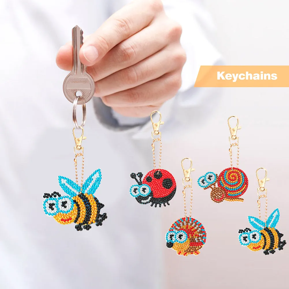 4pcs Art Insect Keychain DIY Full Special Shaped Drill Diamond Painting Kit