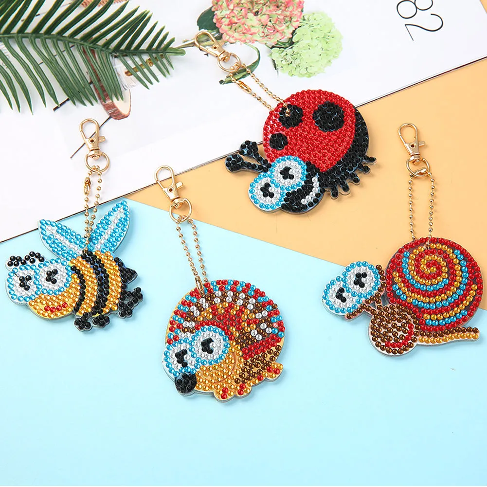 4pcs Art Insect Keychain DIY Full Special Shaped Drill Diamond Painting Kit