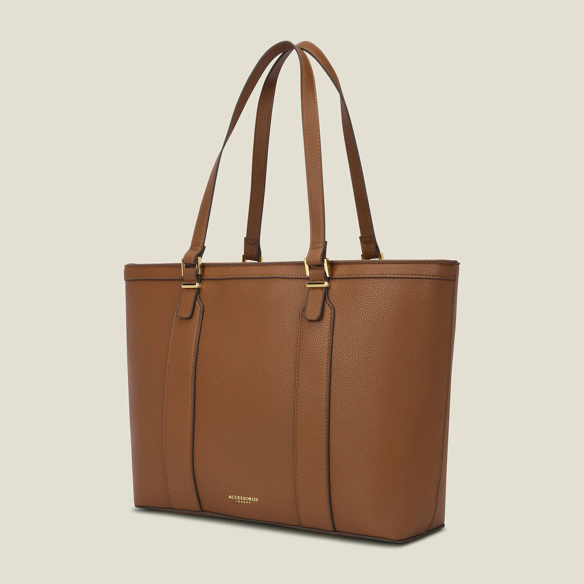 Accessorize London Women's Faux Leather Tan Metal Detail 13 Inch Laptop Work Tote Bag