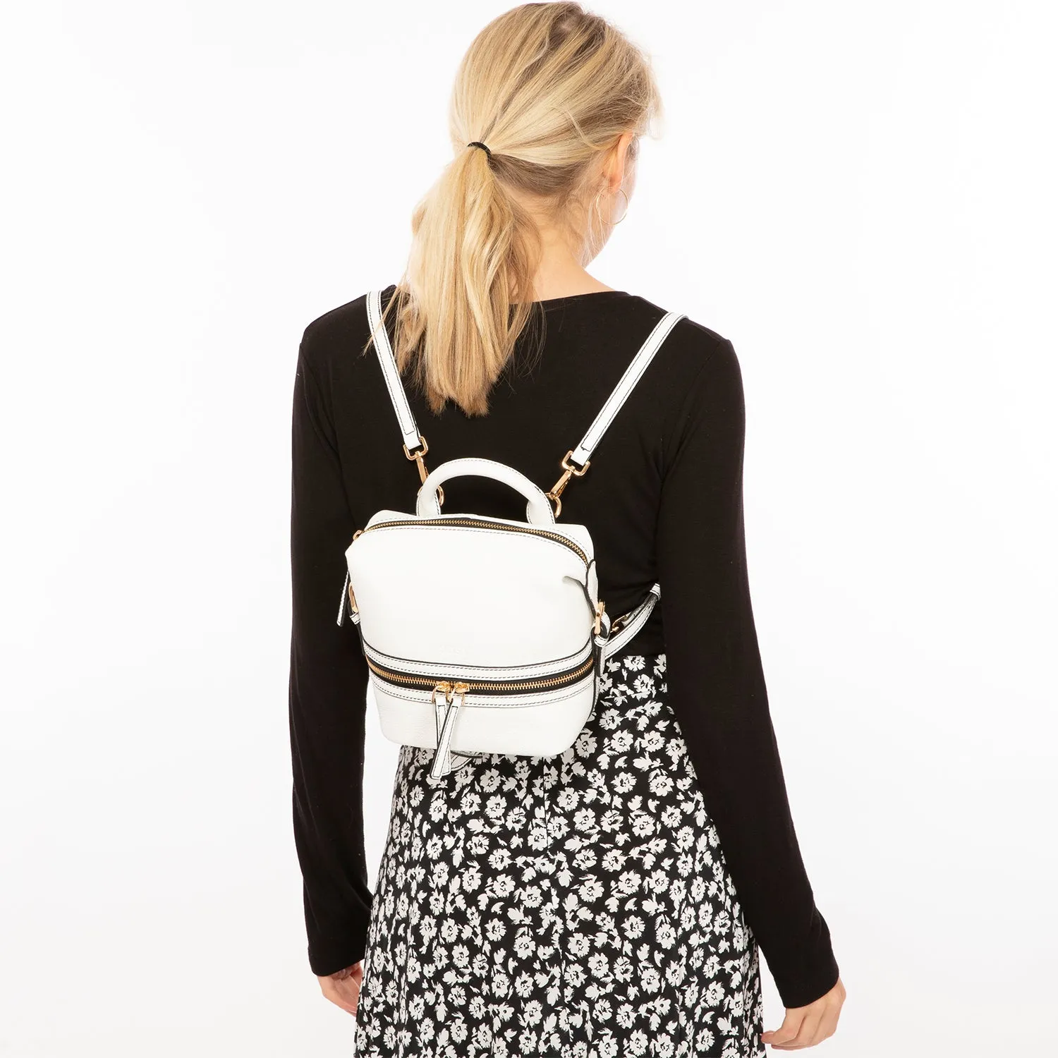 Ashley Small White Leather Backpack Purse