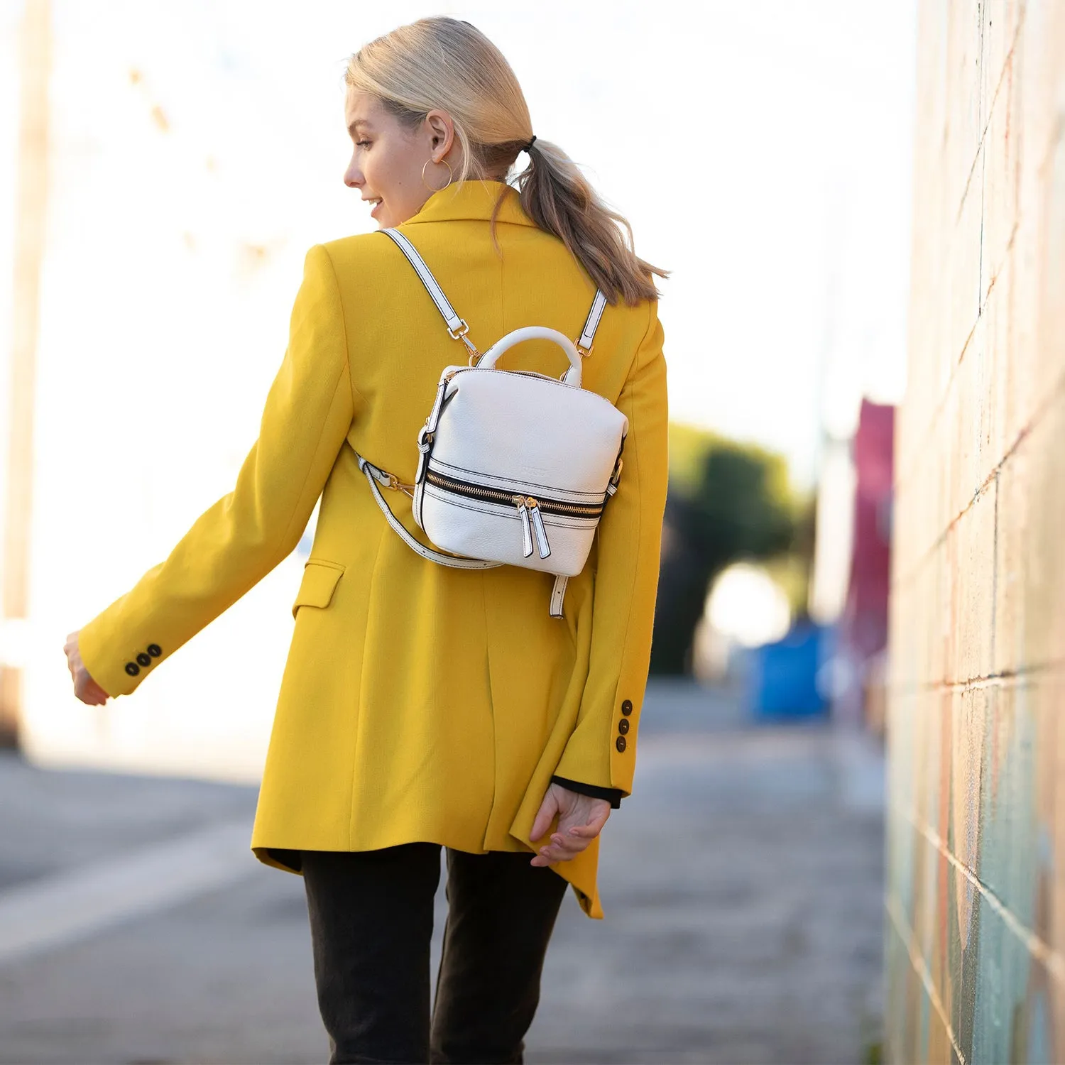 Ashley Small White Leather Backpack Purse