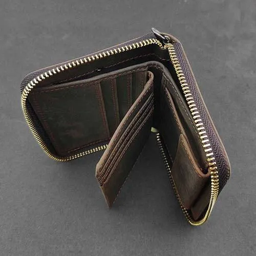 BADASS DARK BROWN LEATHER MENSc Zipper WALLET WITH CHAIN FOR MEN