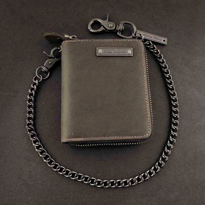 BADASS DARK BROWN LEATHER MENSc Zipper WALLET WITH CHAIN FOR MEN