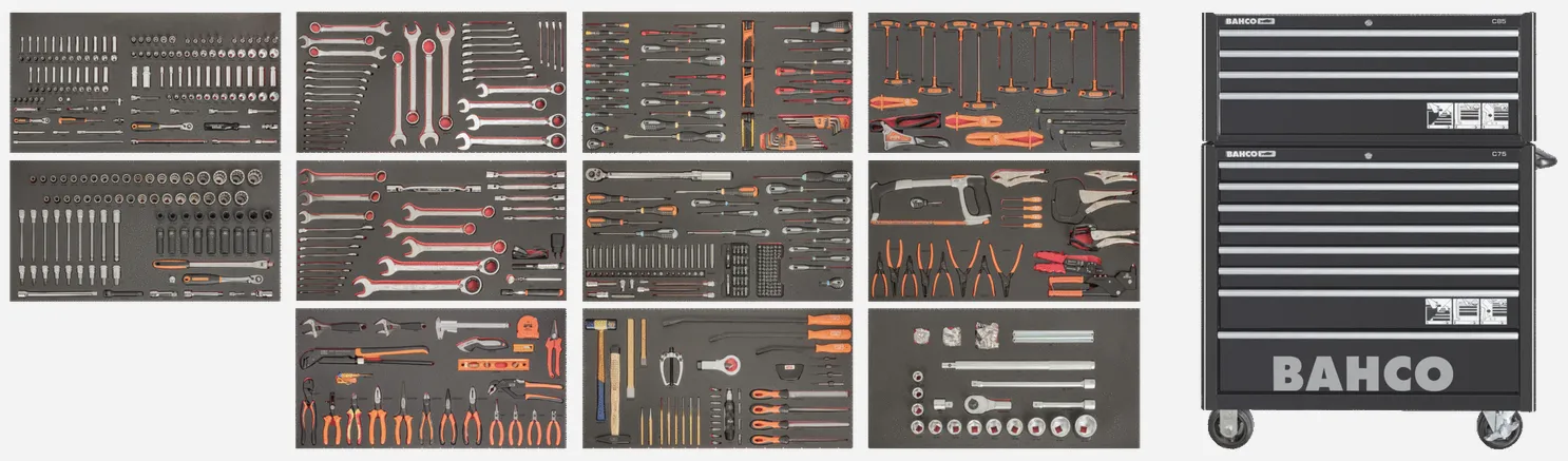 Bahco MONSTER 758pce Foam Inlay General Purpose Tool Kit Tool in C75 XL Roller Cabinet & C85 Top Box