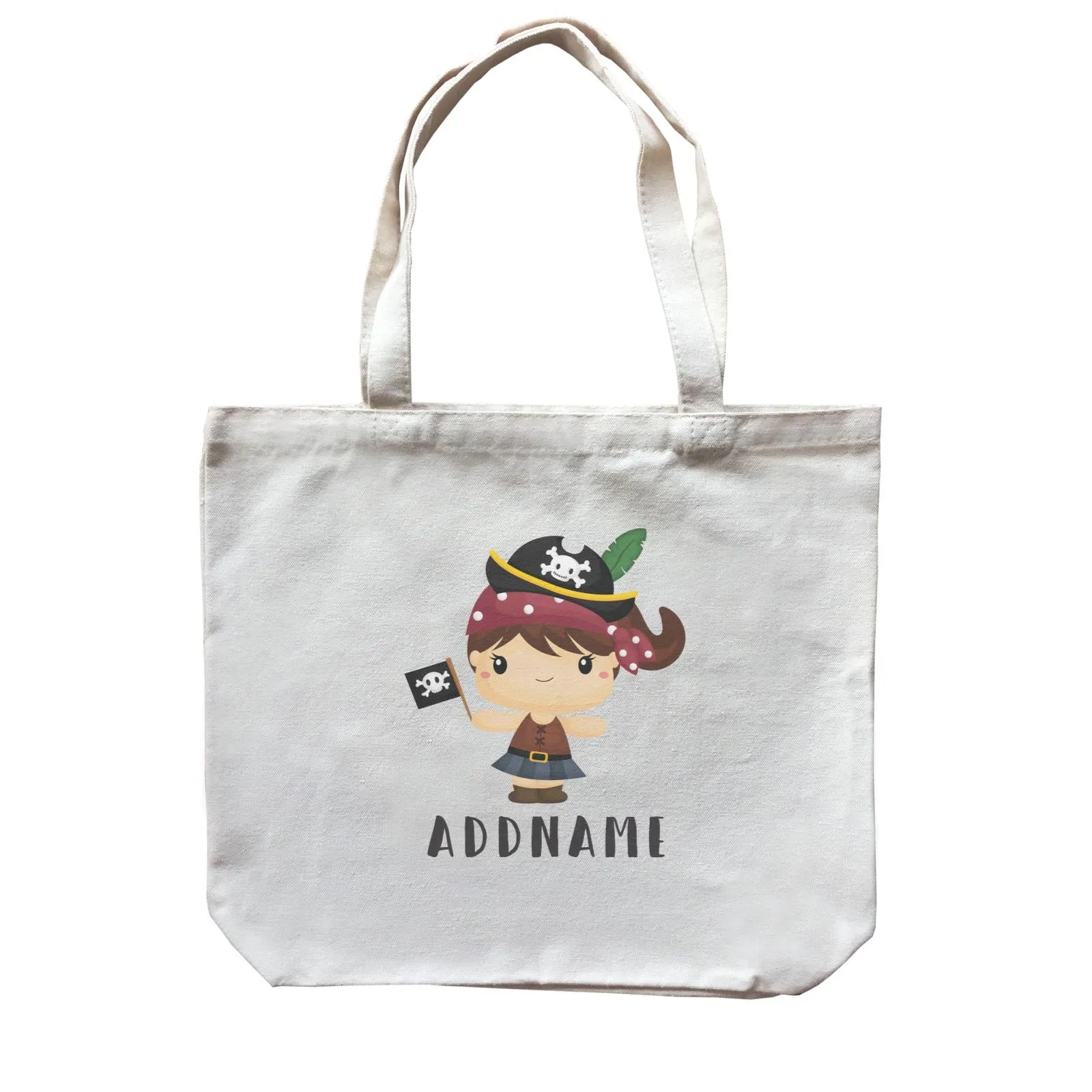 Birthday Pirate Happy Girl Captain Holding Pirate Flag Addname Canvas Bag