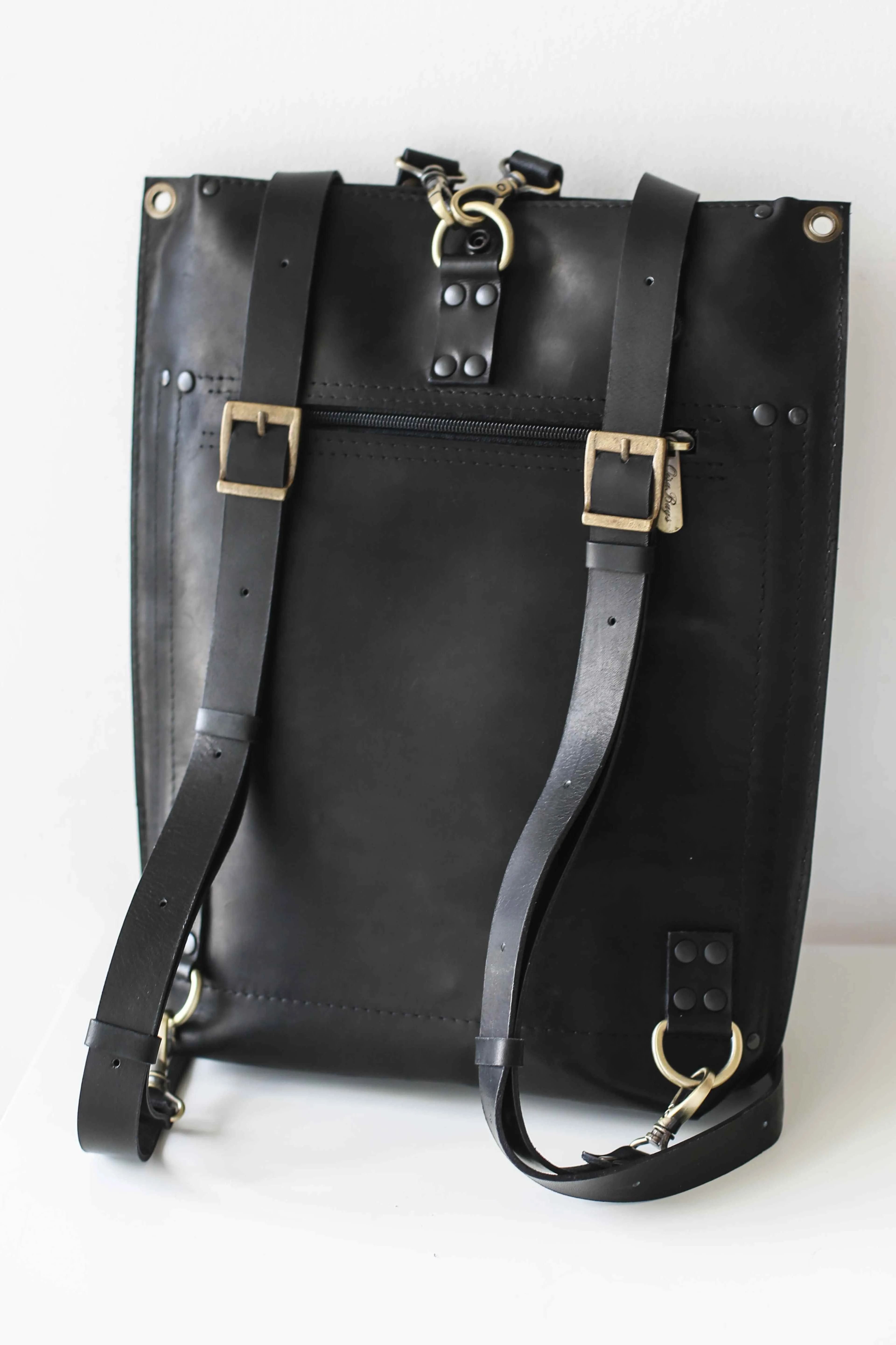 Black Leather Zipper Backpack