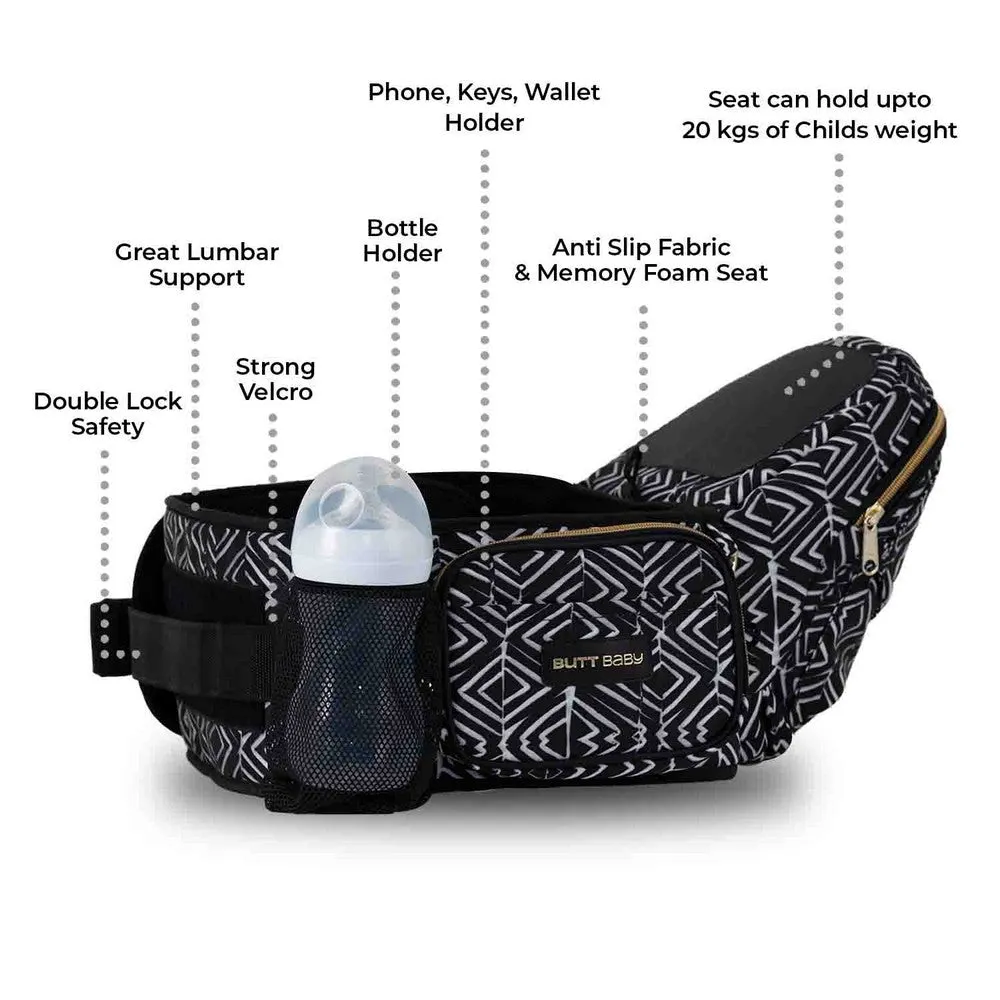 Black Tribal Route Printed Baby Carrier With Hip Seat