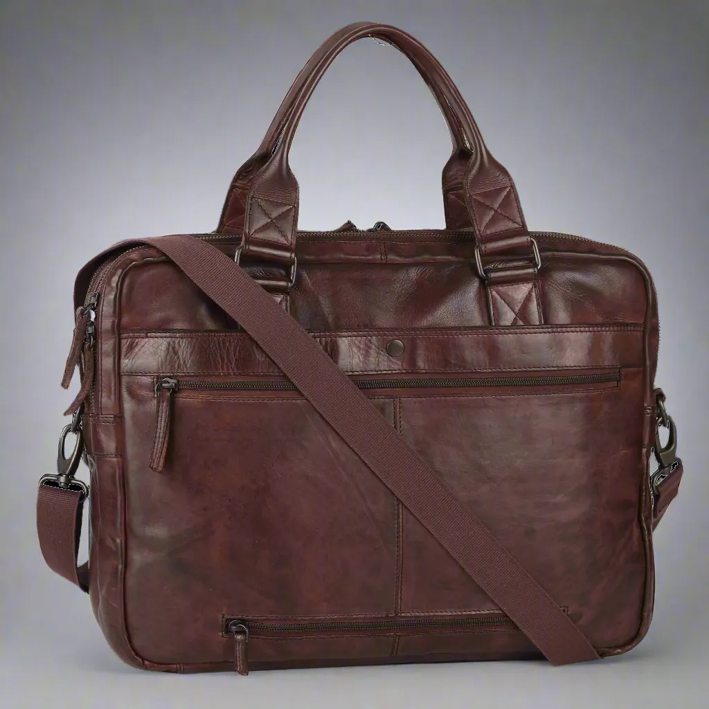 BOL Front Zip Leather Laptop Bag