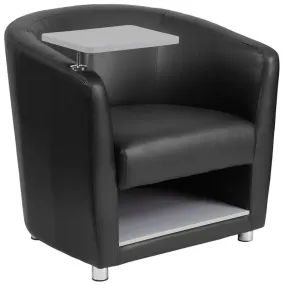 Brielle Black Leather Office Reception/Guest Chair w/Tablet Arm, Under Storage