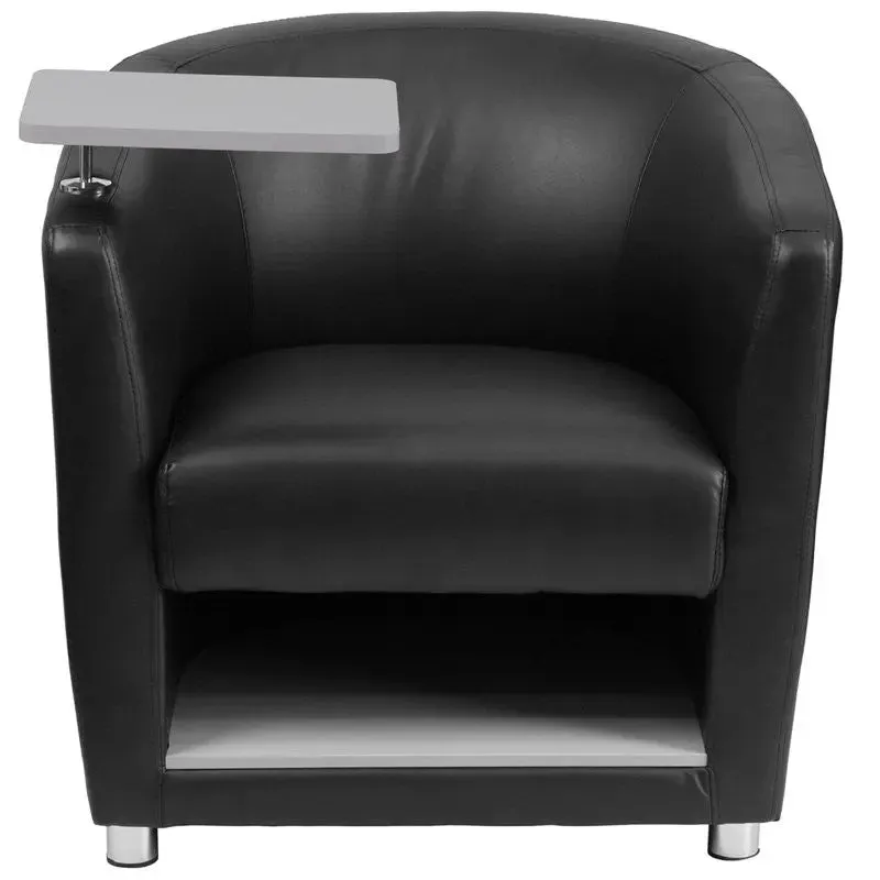 Brielle Black Leather Office Reception/Guest Chair w/Tablet Arm, Under Storage