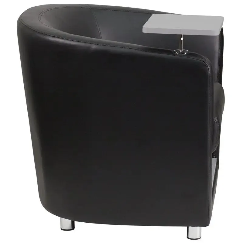 Brielle Black Leather Office Reception/Guest Chair w/Tablet Arm, Under Storage