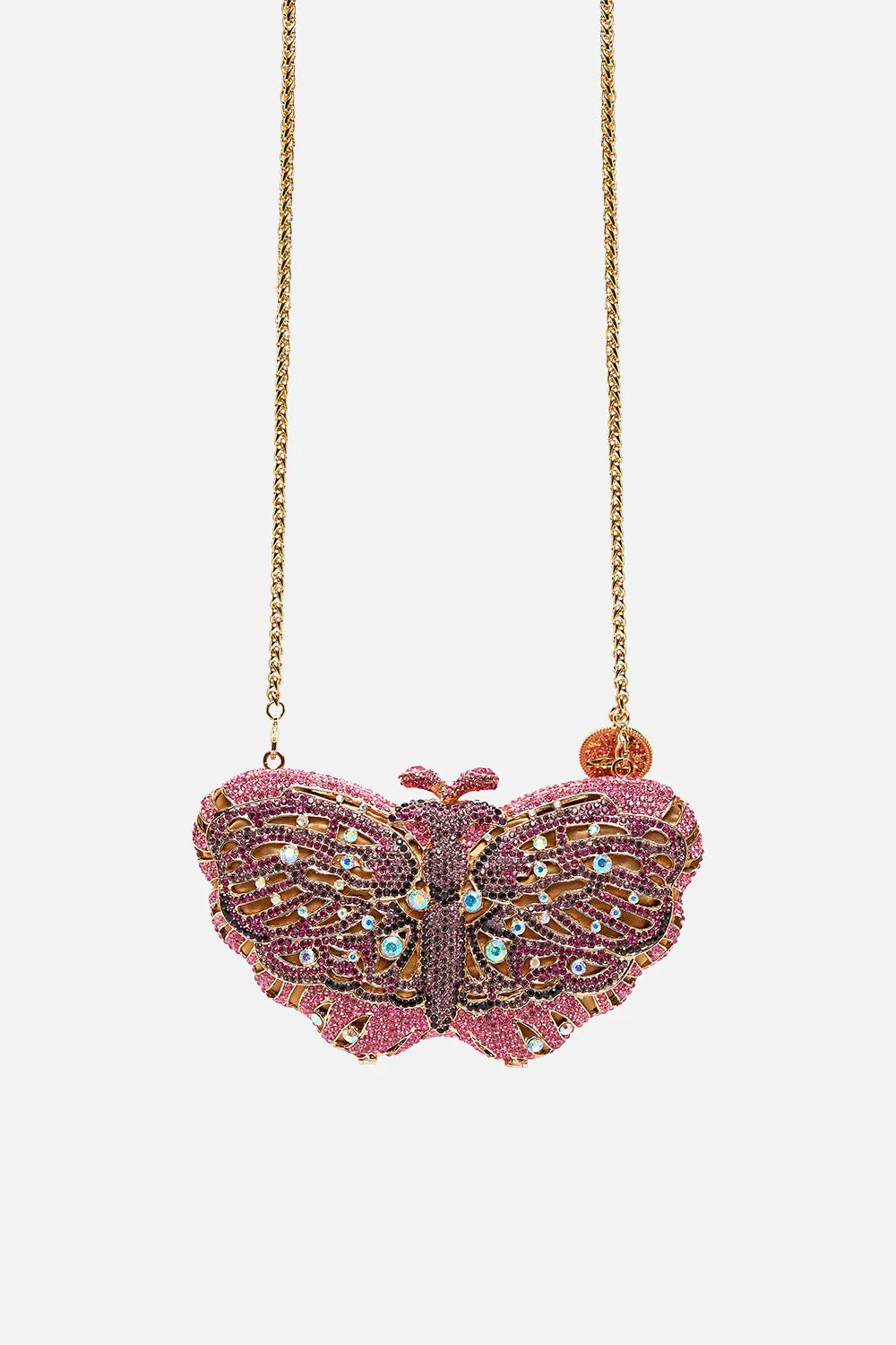 BUTTERFLY HARD CASE CLUTCH SOLID PINK