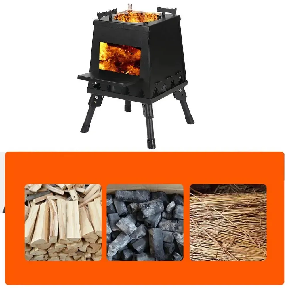 Camping Stove Portable Foldable Wood Burning Stove Stainless Steel BBQ Grill Picnic Heating Cooking Grill for Camping Survival