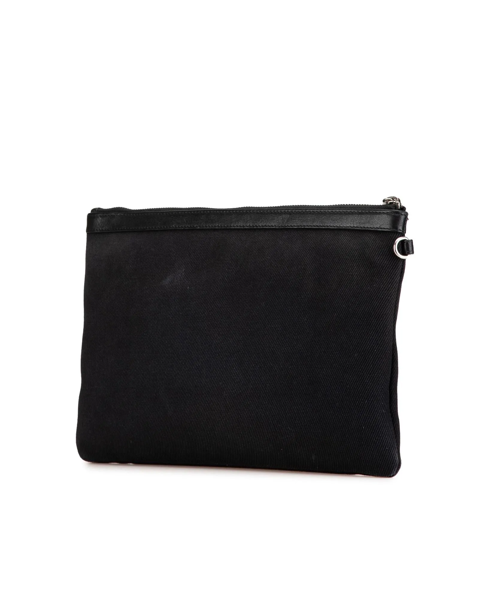 Canvas Clutch with Leather Trim and Top Zip Closure