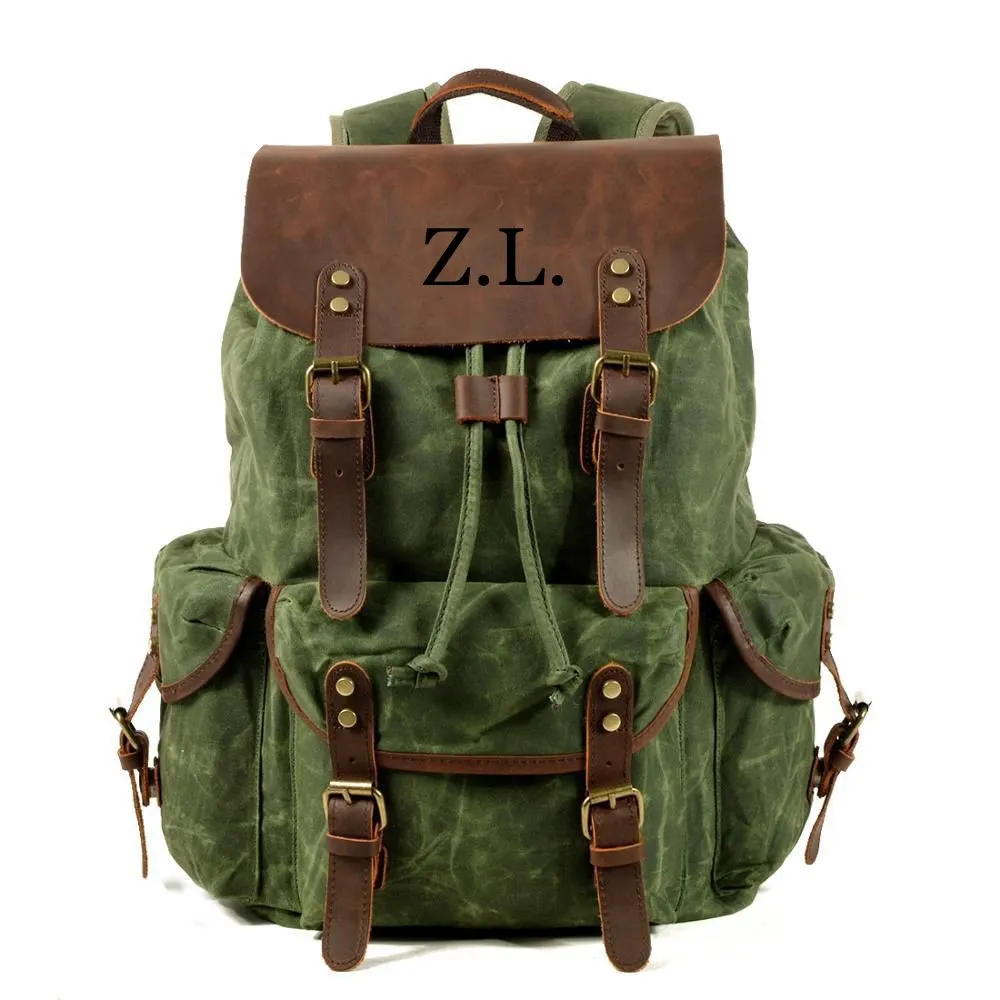 Canvas Leather Travel Backpack, Laptop Rucksack, Canvas Leather Backpack, Bag and Backpack