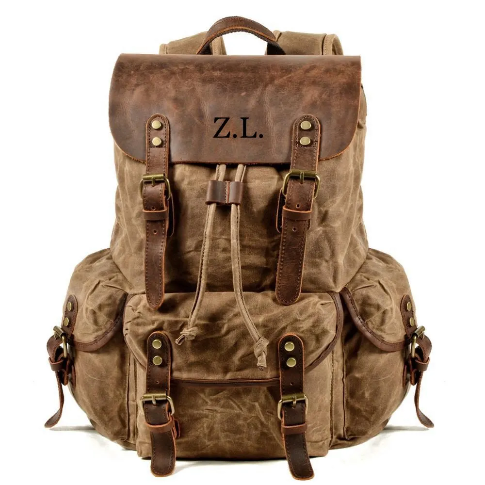 Canvas Leather Travel Backpack, Laptop Rucksack, Canvas Leather Backpack, Bag and Backpack