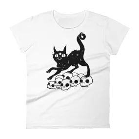 Cat On Skulls, Ladies T-Shirt