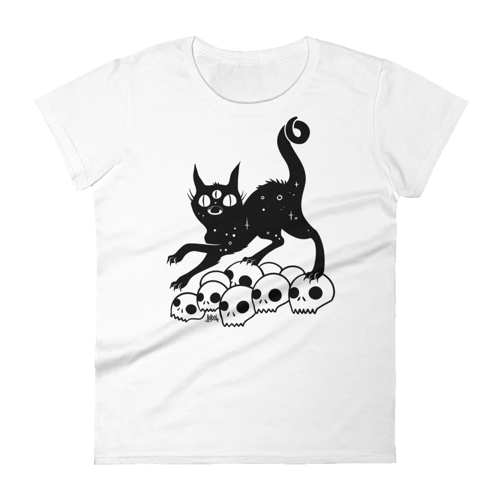 Cat On Skulls, Ladies T-Shirt