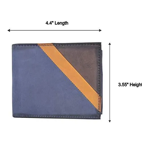 Cazoro Front Pocket Wallet for Men RFID Blocking Leather Bifold ID Window Navy Blue Wallet RFID611300