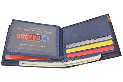 Cazoro Front Pocket Wallet for Men RFID Blocking Leather Bifold ID Window Navy Blue Wallet RFID611300