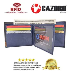 Cazoro Front Pocket Wallet for Men RFID Blocking Leather Bifold ID Window Navy Blue Wallet RFID611300