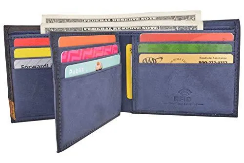 Cazoro Front Pocket Wallet for Men RFID Blocking Leather Bifold ID Window Navy Blue Wallet RFID611300