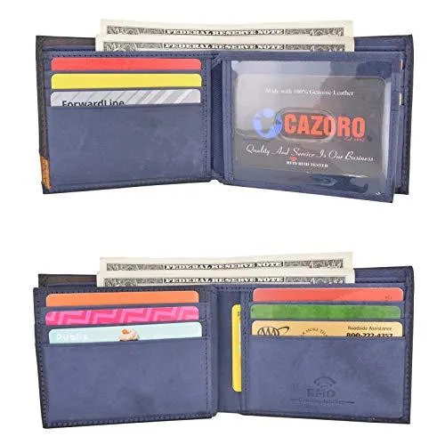 Cazoro Front Pocket Wallet for Men RFID Blocking Leather Bifold ID Window Navy Blue Wallet RFID611300