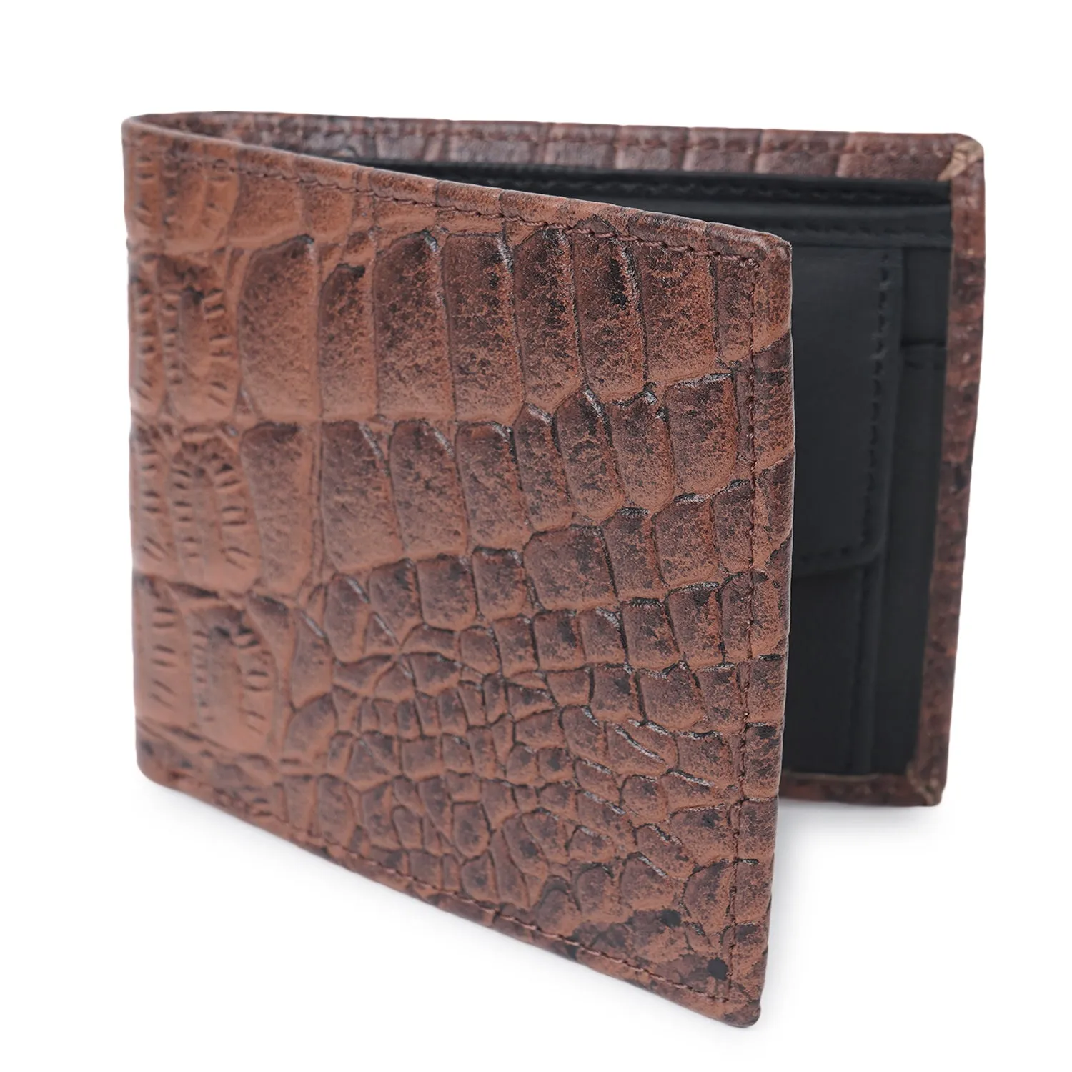 CIMONI Genuine Leather Crocodile Print Ultra Strong Stitching I 5 Credit Card Slots |1 Coin Pocket Wallet for Men