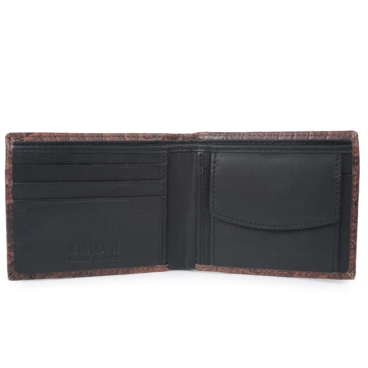 CIMONI Genuine Leather Crocodile Print Ultra Strong Stitching I 5 Credit Card Slots |1 Coin Pocket Wallet for Men