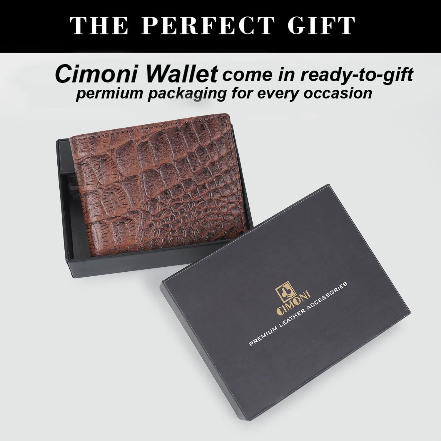 CIMONI Genuine Leather Crocodile Print Ultra Strong Stitching I 5 Credit Card Slots |1 Coin Pocket Wallet for Men