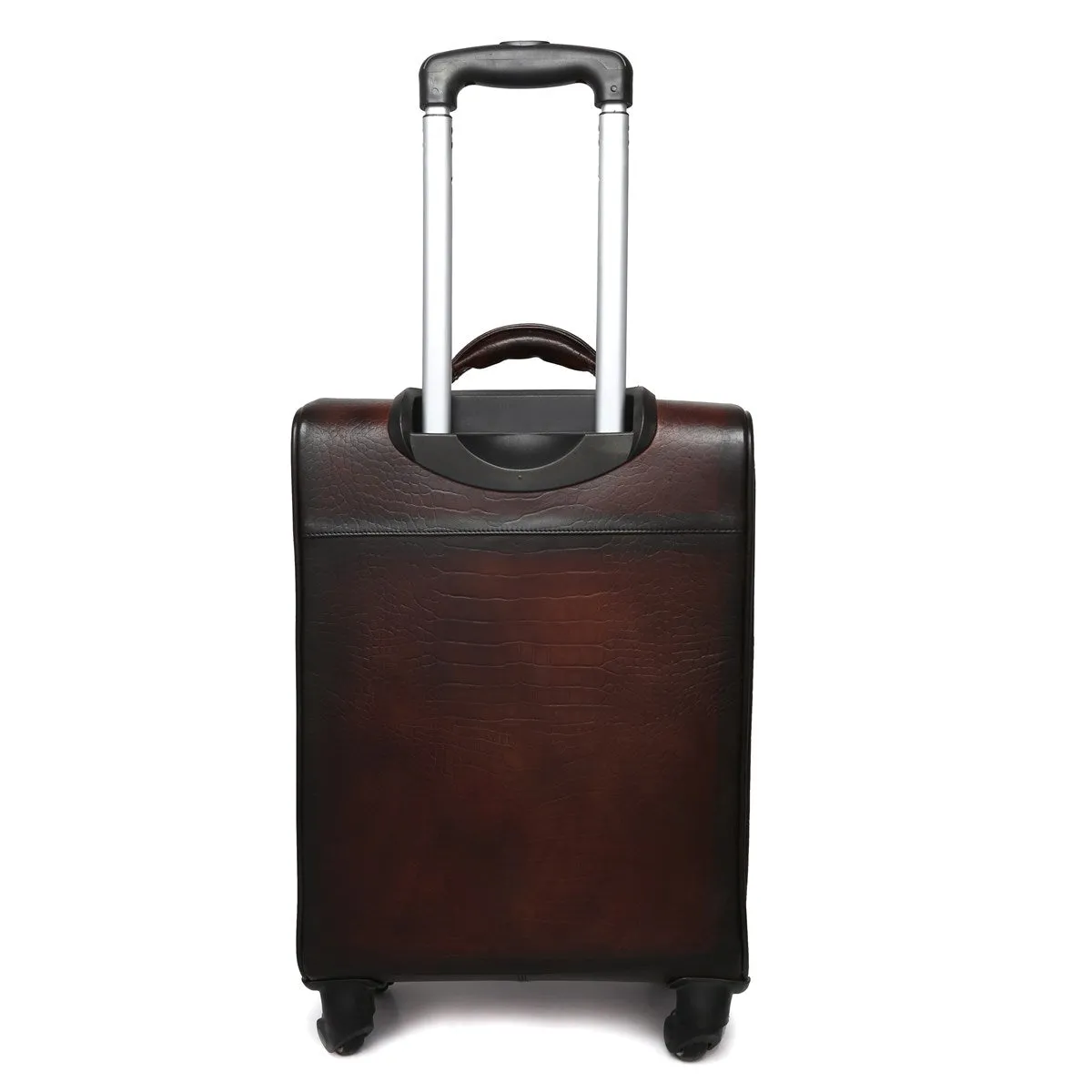 Croco Dark Brown Quad Wheel Cabin Luggage Leather Bag By Brune & bareskin