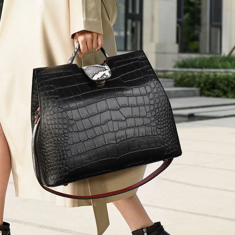 Crocodile Patterned Large Capacity Handbag