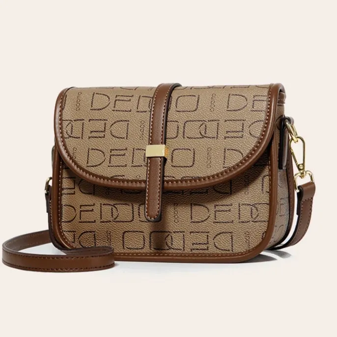 Cute Brown Simple Minimalist Geometric Pattern Rhombus Luxury Vegan Leather PVC Crossbody Bag for Women, Shoulder Bag, Messenger Bag