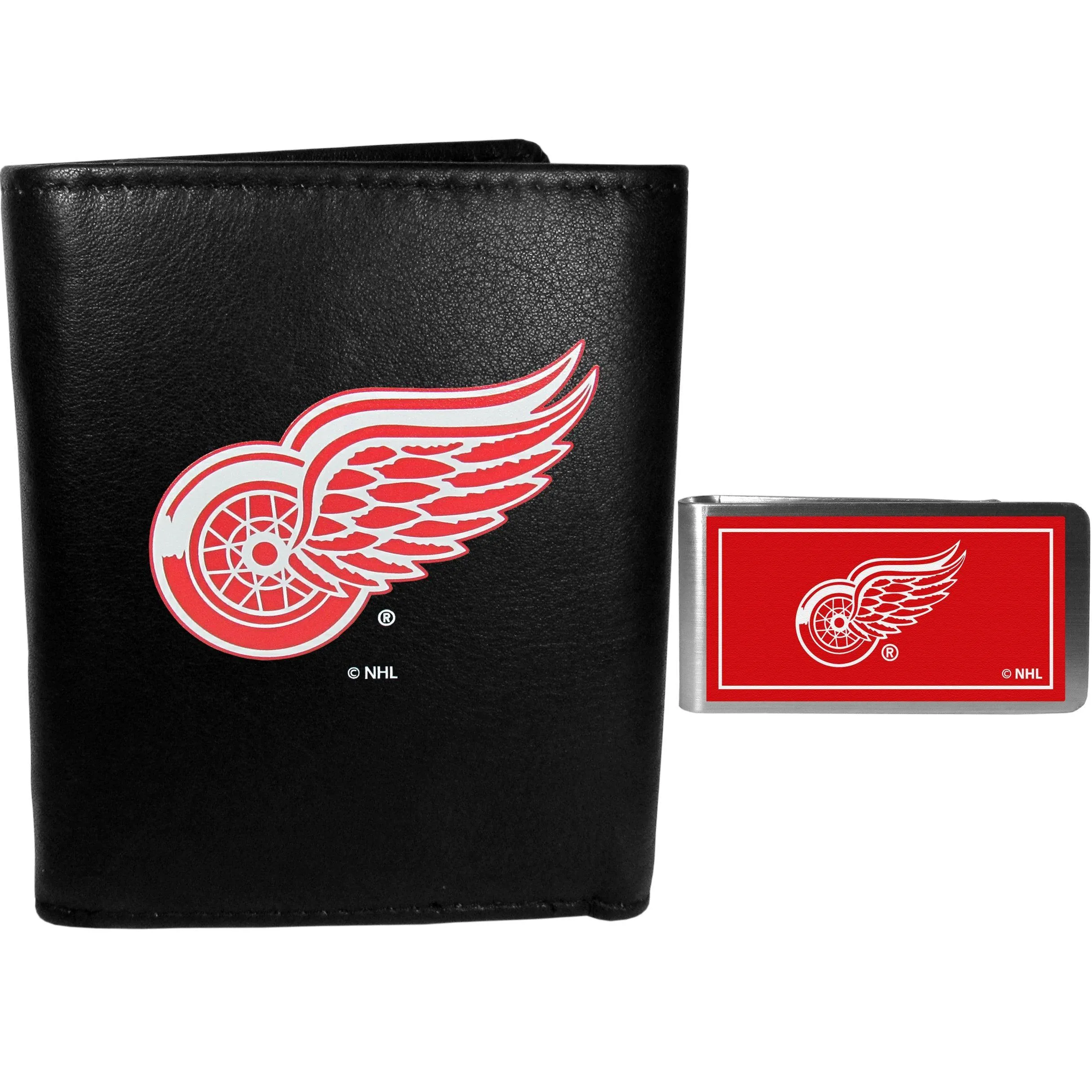 Detroit Red Wings Leather Tri-fold Wallet & Color Money Clip