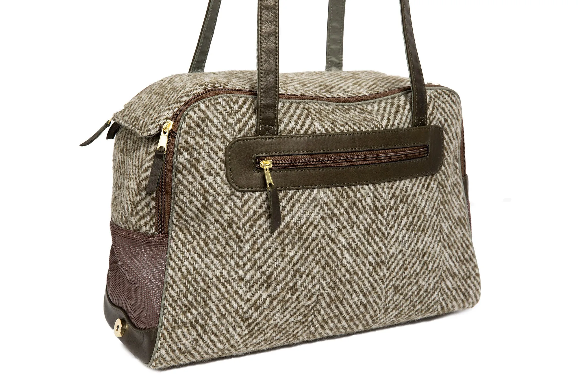 Dog Carrier - Winter - Green Herringbone Carrier