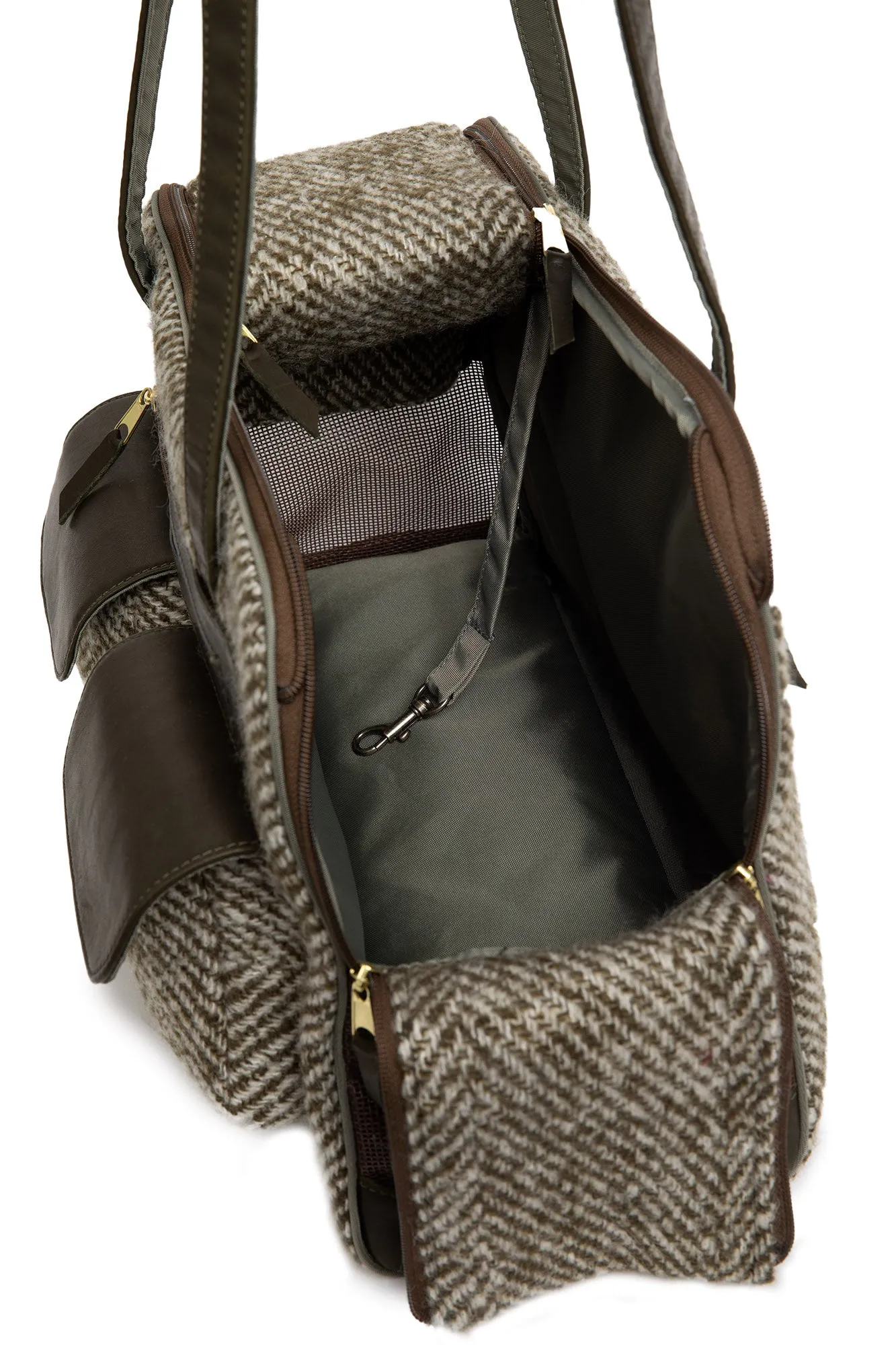 Dog Carrier - Winter - Green Herringbone Carrier