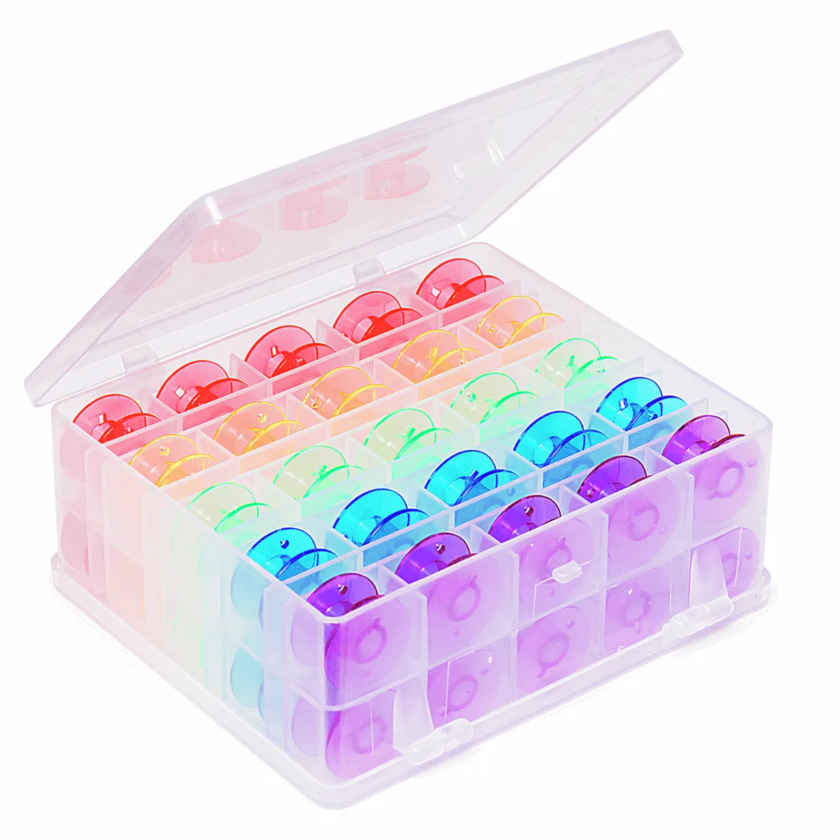 Double Sided Bobbin Box with 50 Colourful Plastic Bobbins - Hemline