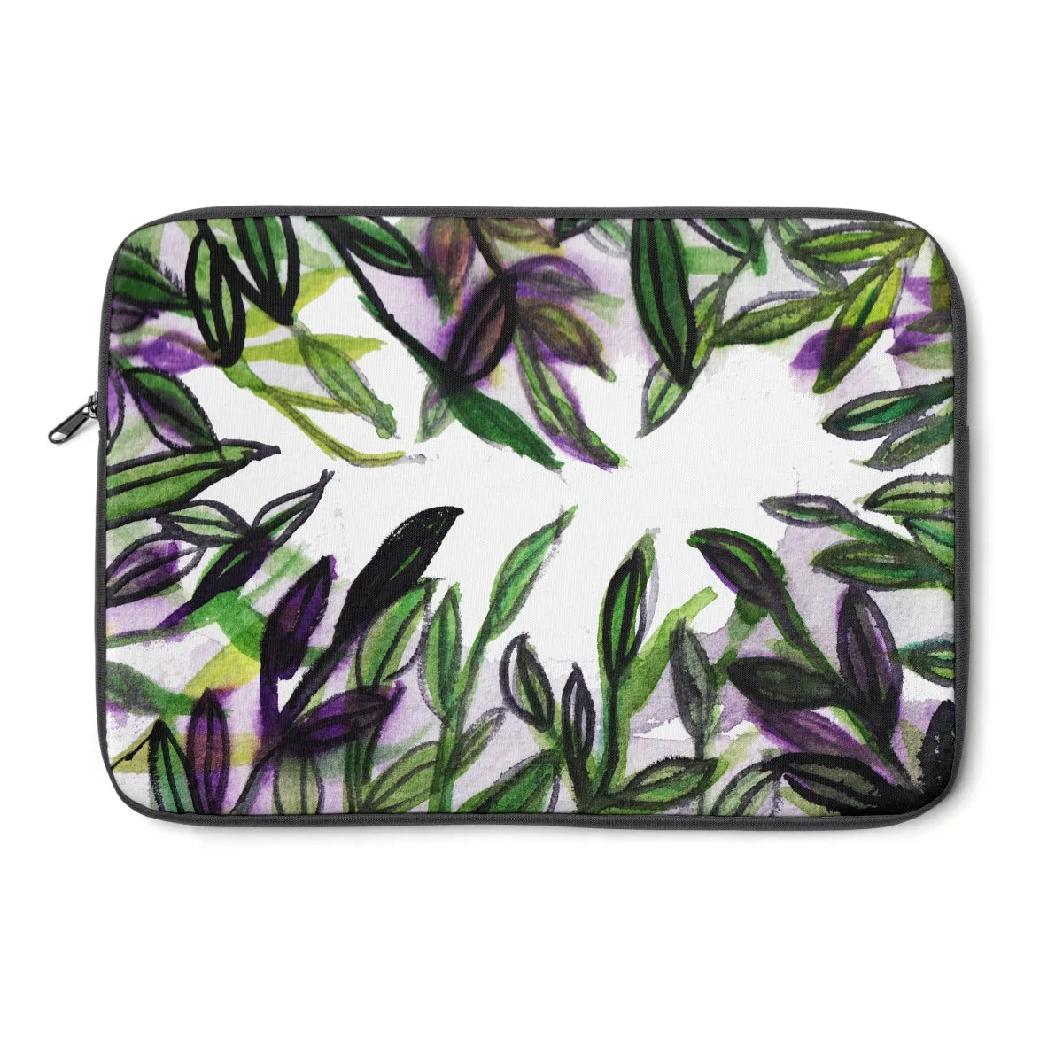 Emerald Green Tropical Leaves Print 12', 13", 14" Laptop Sleeve Cover-Made in the USA