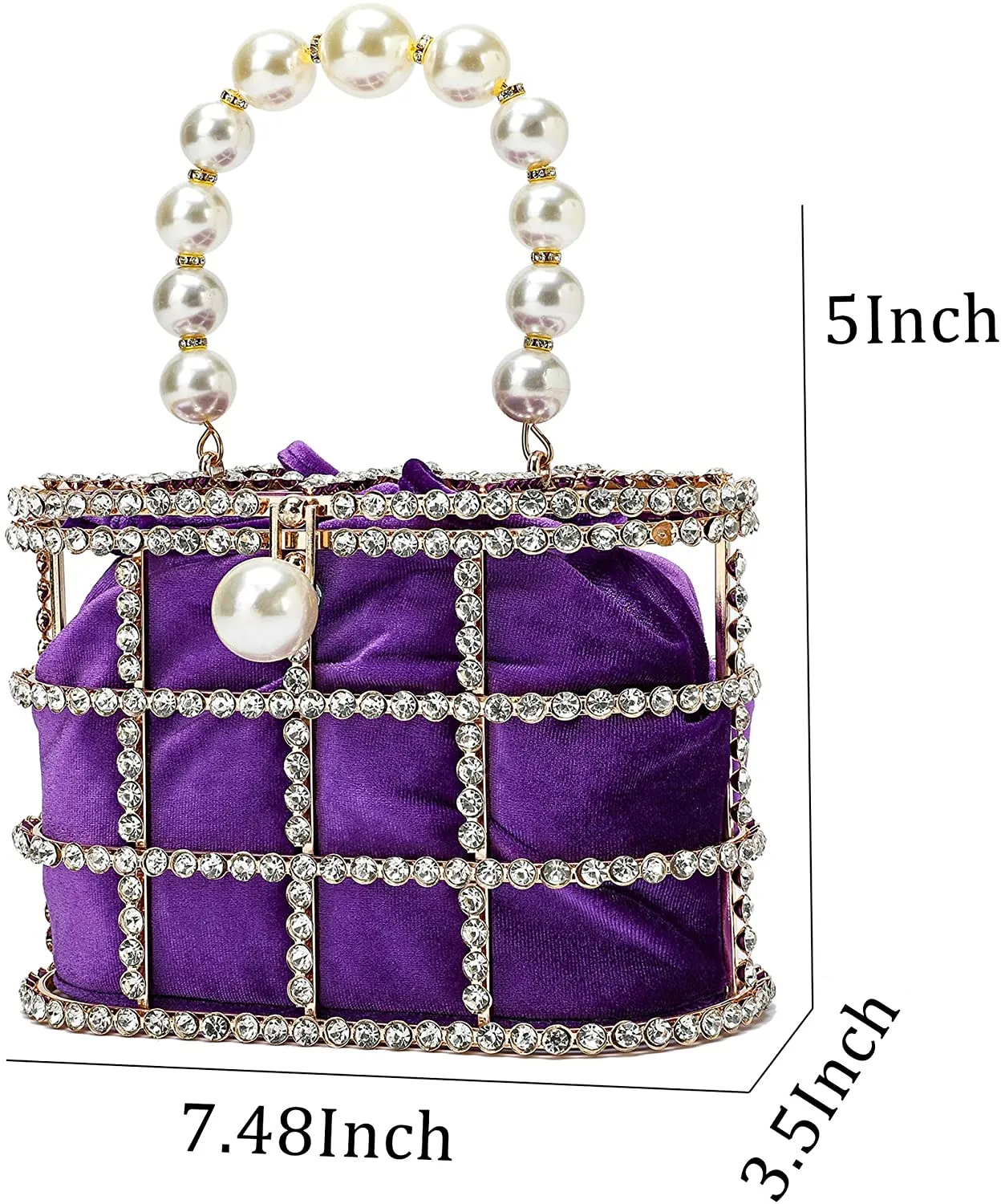 Evening Handbag Purple Clutch Purses with Pearl Diamonds