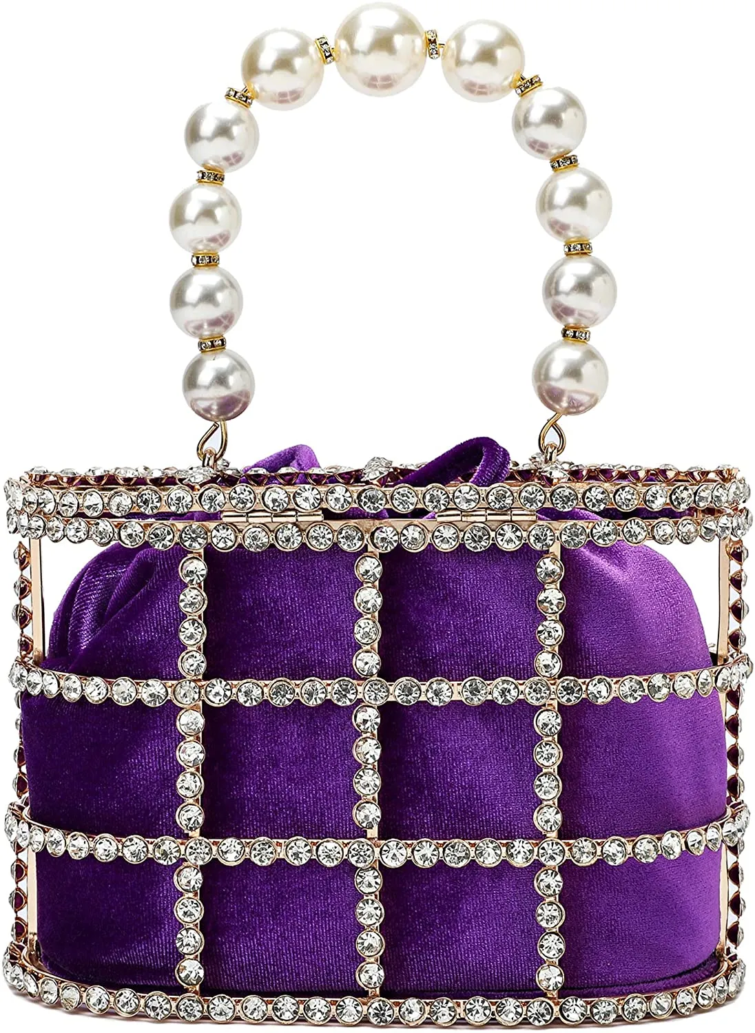 Evening Handbag Purple Clutch Purses with Pearl Diamonds