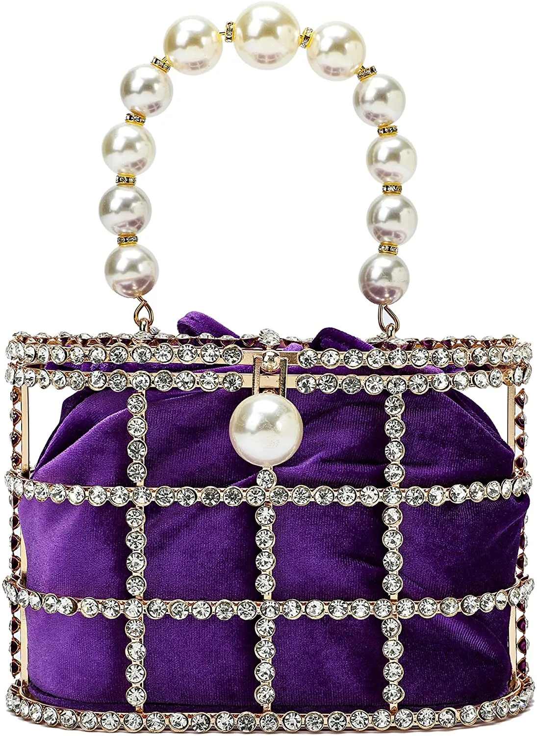 Evening Handbag Purple Clutch Purses with Pearl Diamonds