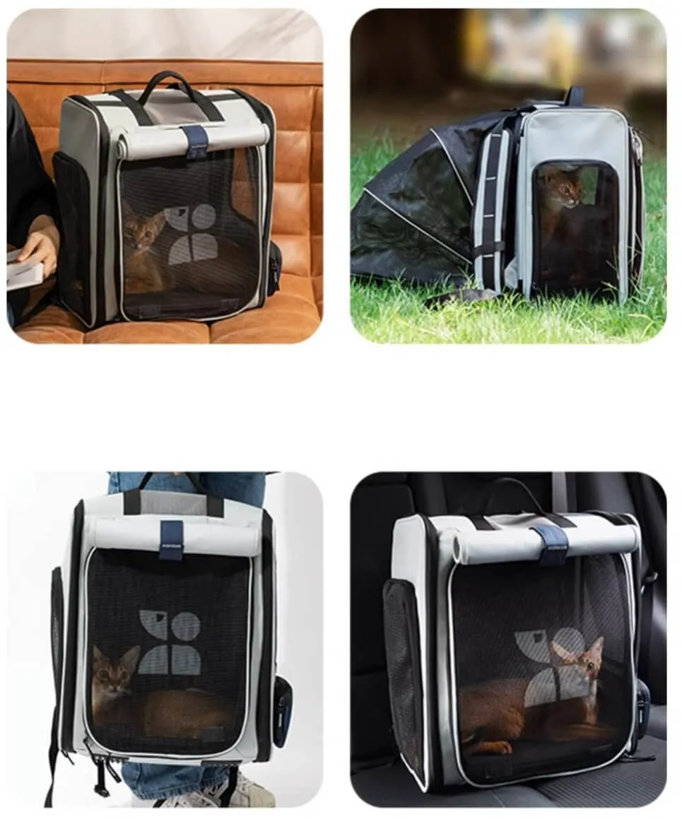 Expandable Multifunctional Pet Backpack Ventilated Design Pet Carrier Collapsible Container Cat Bag