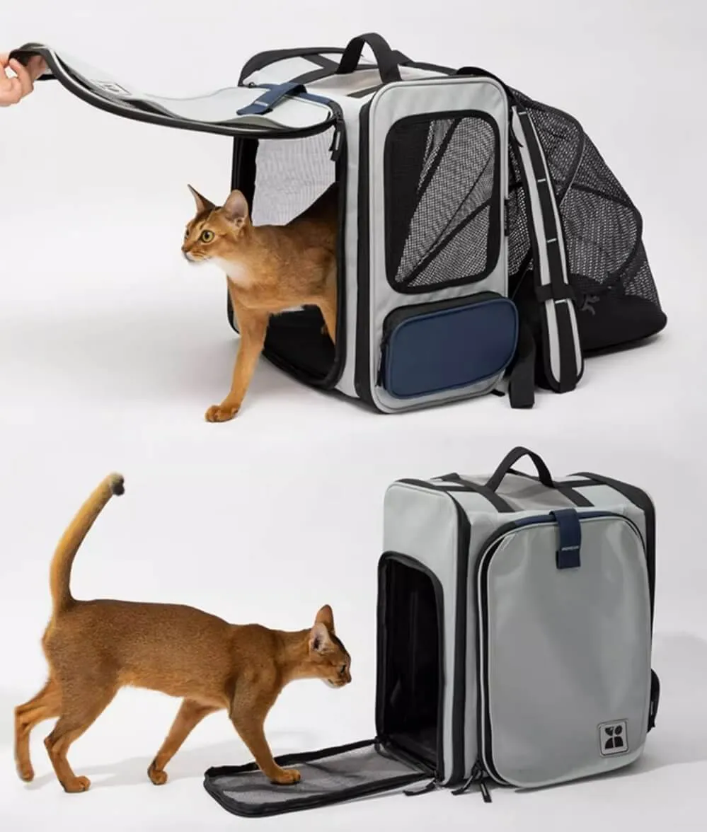 Expandable Multifunctional Pet Backpack Ventilated Design Pet Carrier Collapsible Container Cat Bag