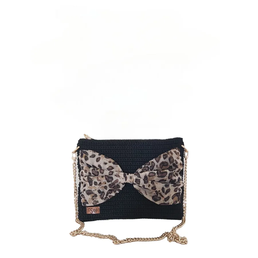 Fashion Stitch Women's Black Crochet Tiger Print Bag For Ladies Night Out